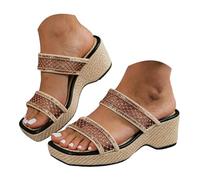 Générique Mules Femme Cuir Summer Wedge Sandals Sequined Strappy Platform High Heeled Mules Comfortable And Breathable Woven Sole Sandals (Brown, 36)