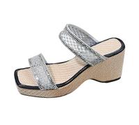 Générique Mules Femme Cuir Summer Wedge Sandals Sequined Strappy Platform High Heeled Mules Comfortable And Breathable Woven Sole Sandals (42)