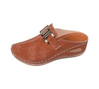 Générique Mules Femme été Confortable Sabots Cuir Sandales Compensées Claquette Plateforme Mule Marche avec Boucle Réglable Chaussures Orthopédique Pantoufle Sandals Savate Slip On Clogs