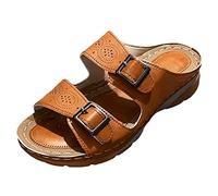 Générique Mules Femme Sandales Été Plates Doubles Lanières Avec Ajustables Chaussures Bout Ouvert Semelle Ergonomique Épaisse Confortable Marche Pieds Larges Quotidien Vacances