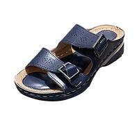 Générique Mules Femme Sandales Été Plates Doubles Lanières Avec Ajustables Chaussures Bout Ouvert Semelle Ergonomique Épaisse Confortable Marche Pieds Larges Quotidien Vacances