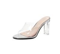Générique Mules Femme Strass Nœud Bout Ouvert Talon Haut Bride Transparente | Mules Sandales À Bout Ouvert Décor De Noeud Strass Cristal Talon Haut Chunky Enfilables Sangle Transparente