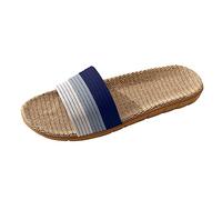 Générique Mules Lin rayé sans Lacet pour Couple, Pantoufles Plates décontractées été, Chaussures de Plage en Textile Naturel, pour Maison, Jardin et Sorties (Lin conservé)