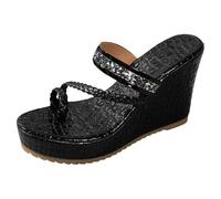 Générique Mules Tongs Femme Compensées À Talon Effet Croco Épais, Double Brides Tressée Et Strass Scintillant, Modèle Slip-On Sans Arrière Pour Soirées Fêtes Et Sorties Estivales