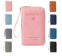 Générique Multi-Functional RFID Passport Holder for Travel Essentials,Passport Holder for Travel Essentials,Slim Leather Wallet Cover Case with Safe Zipper, Travel Wallet for Men & Women (Pink)