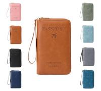 Générique Multi-Functional RFID Passport Holder for Travel Essentials, Slim Leather Wallet Cover Case with Safe Zipper for Men & Women, Id Card Organizer, Wallet Cover Case (Brown)