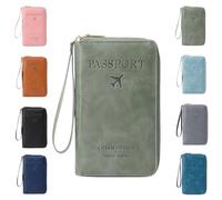 Générique Multi-Functional RFID Passport Holder for Travel Essentials, Slim Leather Wallet Cover Case with Safe Zipper for Men & Women, Id Card Organizer, Wallet Cover Case (Green)