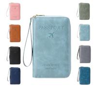 Générique Multi-Functional RFID Passport Holder for Travel Essentials, Slim Leather Wallet Cover Case with Safe Zipper for Men & Women, Id Card Organizer, Wallet Cover Case (Sky Blue)