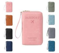 Générique Multi-Functional RFID Passport Holder for Travel Essentials, Slim Leather Wallet Cover Case with Safe Zipper for Men & Women, Id Card Organizer, Wallet Cover Case (Pink)