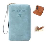 Générique Multi-Functional RFID Passport Holder, Passport Wallet, Anti-Theft Protective Case Travel Wallet for Women Men (Sky Blue)