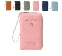 Générique Multi-Functional RFID Passport Wallet, Family RFID Passport Holder for Travel, Secure ID Card Organizer with Anti-Theft Protection, Slim Leather Travel Wallet for Women Men (Pink)