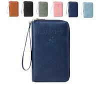 Générique Multi-Functional RFID Passport Wallet, Family RFID Passport Holder for Travel, Secure ID Card Organizer with Anti-Theft Protection, Slim Leather Travel Wallet for Women Men (Dark Blue)