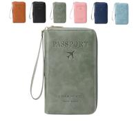 Générique Multi-Functional RFID Passport Wallet, Family RFID Passport Holder for Travel, Secure ID Card Organizer with Anti-Theft Protection, Slim Leather Travel Wallet for Women Men (Green)