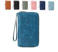 Générique Multi-Functional RFID Passport Wallet, Family RFID Passport Holder for Travel, Secure ID Card Organizer with Anti-Theft Protection, Slim Leather Travel Wallet for Women Men (Peacock Blue)