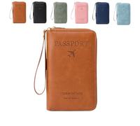Générique Multi-Functional RFID Passport Wallet, Family RFID Passport Holder for Travel, Secure ID Card Organizer with Anti-Theft Protection, Slim Leather Travel Wallet for Women Men (Brown)