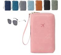 Générique Multi-Functional RFID Passport Wallet,Organizer with Anti-Theft Protection,PU Leather Waterproof Travel Wallet (Pink)