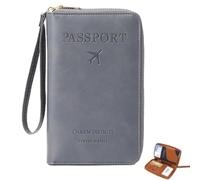 Générique Multi-Functional RFID Passport Wallet RFID Passport Holder for Travel Anti-Theft Protective Case Travel Wallet for Women Men (Gray)