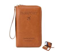 Générique Multi-Functional RFID Passport Wallet RFID Passport Holder for Travel Anti-Theft Protective Case Travel Wallet for Women Men (Brown)