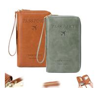 Générique Multi-Functional RFID Passport Wallet, RFID Passport Holder for Travel, Travel Wallet with Anti-Theft (Brown) (Brown + Green)