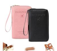 Générique Multi-Functional RFID Passport Wallet, RFID Passport Holder for Travel, Travel Wallet with Anti-Theft (Brown) (Pink + Black)