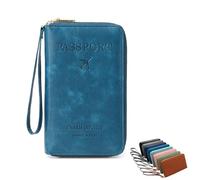 Générique Multi-Functional RFID Passport Wallet, Rowgins RFID Passport Holder, Slim Leather Cover for Credit Cards, Tickets/Cash (Peacock Blue)