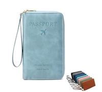 Générique Multi-Functional RFID Passport Wallet, Rowgins RFID Passport Holder, Slim Leather Cover for Credit Cards, Tickets/Cash (Sky Blue)