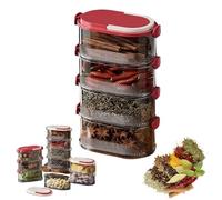 Générique Multi-layer Sealed Spice Organizer, Stackable Spice Storage Box, Stackable Seasoning Storage Box with Easy Lock Lids for Cereal, Kitchen Pantry Organization (Red,4 Layers)