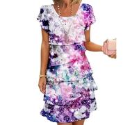 Générique Multi-Plant Floral Print Cascade Dress, Womens Floral Print Layered Casual Dress, Boho Print Sleeveless (B,M)