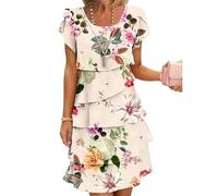 Générique Multi-Plant Floral Print Cascade Dress, Womens Floral Print Layered Casual Dress, Boho Print Sleeveless (D,S)