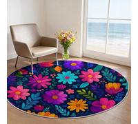 Générique Multicolore 120 cm Rond Grand Tapis Rond de Salle à Manger Art Moderne Illustration Floral, Lavable et Léger - Tapis Imprimé Antidérapant à Poils Courts pour Cuisine Déco Polyvalente
