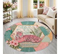 Générique Multicolore 160 cm Rond Tapis Rond Style Bohème Tigre Fleurs Tropicales au Design Artistique, Tapis Circulaire Doux et Antidérapant - Décoration Élégante pour Coin Lecture Bureau