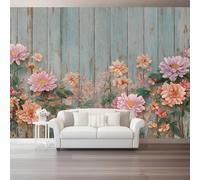 Générique Multicolore Murale Fleurs 3D Texture De Bois Artistique, Papier Peint Mural Intissé Design pour Salon Chambre à Coucher - Murale Grand Format pour Bureau Mur TV 400 x 280 cm（WxH