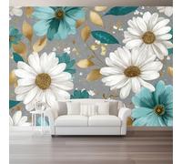 Générique Multicolore Murale Marguerite Rétro Fleurs Exquises Dessinées Main, Papier Peint Mural Intissé Design pour Salon Chambre à Coucher - Murale Grand Format pour Bureau Mur TV 250 x 175 cm（WxH