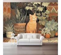 Générique Multicolore Papier Peint Mural, Chat Dessin À La Main Doux Et Pâle Intissé Panoramique Murale pour Fond de TV - Salon de bureau Impression Définition Poster Mural 200 x 140 cm（WxH