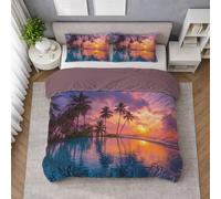 Générique Multicolore Parure de Lit, Housse de Couette Linge de Lit en Microfibre, Abstrait, Bâtiment Lac Arbre-Automne, Souple, Entretien Facile, 160 X 200 cm, Fermeture Éclair, Douce, Respirante