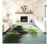 Générique Multicolore Tapis 50 x 80 cm, Oriental Zen Pierres Plante Feuilles Vertes Tapis de Jeu Doux et Antidérapant pour Chambre Bébé & Ados, Lavable en Machine, Idéal pour Coin Lecture & Crèche