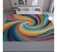 Générique Multicolore Tapis Salon 160 x 230 cm, Antidérapant Et Lavable en Machine Tapis, Poil Ras Magnifique Chic Lignes Tourbillons Tapis pour Exterieur Interieur Chambre Salle À Manger Bureau
