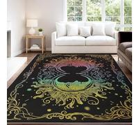 Générique Multicolore Tapis Salon 50 x 80 cm, Antidérapant Et Lavable en Machine Tapis, Poil Ras Luxueux Symétrique Mystérieux Artistique Raffiné Astres Cartes de Tarot Tapis pour Chambre