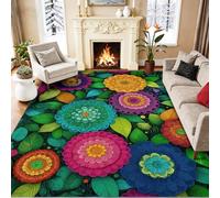 Générique Multicolore Tapis Salon 60 x 120 cm, Antidérapant Et Lavable en Machine Tapis, Poil Ras Bohème Ethnique Floral Mandalas Feuilles Tapis pour Exterieur Interieur Chambre Salle À Manger Bureau