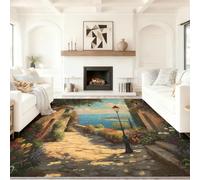 Générique Multicolore Tapis Salon 60 x 120 cm, Antidérapant Et Lavable en Machine Tapis, Poil Ras Magnifique Paysage Littoral Ville Fleurs Tapis pour Exterieur Interieur Chambre Salle À Manger Bureau