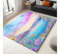 Générique Multicolore Tapis Salon 80 X 150 Cm - Aquarelle Vue sur Le Lac Fleurs Lavable en Machine Antidérapant, Vent Naturel Doux Poil Tapis pour Salle À Manger Chambre À Coucher Bureau