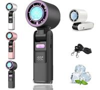 Générique Multifunction Portable Handheld Turbo Ice-Cooling Fan, Ac-Like Gel Pad Tech, 5 Gears, Handheld Cooling Fans, 135° Foldable, For Travel, Office, Home (black)