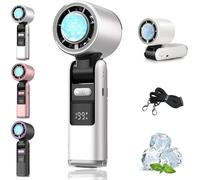 Générique Multifunction Portable Handheld Turbo Ice-Cooling Fan, Ac-Like Gel Pad Tech, 5 Gears, Handheld Cooling Fans, 135° Foldable, For Travel, Office, Home (white)