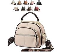 Générique Multifunctional Compartments Adjustable Wide Shoulder Strap Leather Bag, Women's Crossbody Sling Bag (Light Khaki)