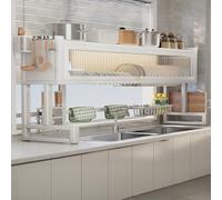 Générique Multifunctional Dish Rack with Cover - Space-Saving Kitchen Organizer for Plates, Glasses Bowls - Sink Dish Drainer - 27In 25In White Sizes,5417 White 70Cm/27In 95Cm/37In