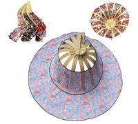 Générique Multifunctional Folding Hand Fan Sun Hat, 2 in 1 Bamboo Folding Fan Hat with Floral Printed, Summers Shade Hats (Color G)