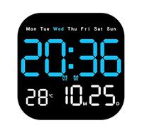 Générique Multifunctional LED Digital Clock | 18.5x18.5cm, 2xAAA Battery, USB Cable | Wall Or Table Desk Clock with Date | Living Room Home Decoration, Remote Control Included