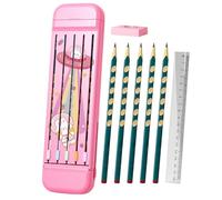 Générique Multifunctional Pencil Box, Divided Stationery Organizer Case, 0.43 inches Compact Fit & Child Friendly, Hard Crayon Container with 5 Pencils, Ruler, Eraser for Kids School Supply