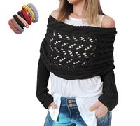 Générique Multifunctional Scarf with Sleeves,Sweater Scarf with Sleeves for Women,Shrugs for Women,Knitted Wrap (Black)