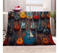 Générique Mur De Guitare Coloré Manta de franela 3D Suave - Cubre Sofá/Cama 130x150 cm,Diversité Musicale Estampado 3D Ultrarealista,Polar Caliente,Lavable,Hogar/Dormitorio